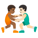 men wrestling: medium-dark skin tone, light skin tone on Google