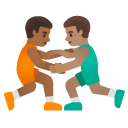 men wrestling: medium-dark skin tone, medium skin tone on Google