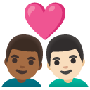 couple with heart: man, man, medium-dark skin tone, light skin tone on Google