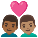 couple with heart: man, man, medium-dark skin tone, medium skin tone on Google