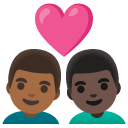 couple with heart: man, man, medium-dark skin tone, dark skin tone on Google