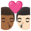 kiss: man, man, medium-dark skin tone, light skin tone on Google