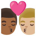 kiss: man, man, medium-dark skin tone, medium-light skin tone on Google