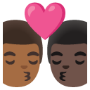 kiss: man, man, medium-dark skin tone, dark skin tone on Google