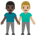 men holding hands: dark skin tone, medium-light skin tone on Google