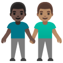 men holding hands: dark skin tone, medium skin tone on Google