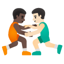 men wrestling: dark skin tone, light skin tone on Google