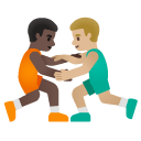 men wrestling: dark skin tone, medium-light skin tone on Google