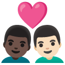 couple with heart: man, man, dark skin tone, light skin tone on Google