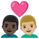couple with heart: man, man, dark skin tone, medium-light skin tone on Google