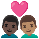 couple with heart: man, man, dark skin tone, medium skin tone on Google