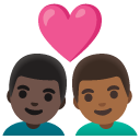 couple with heart: man, man, dark skin tone, medium-dark skin tone on Google