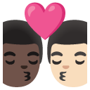 kiss: man, man, dark skin tone, light skin tone on Google