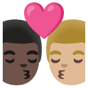 kiss: man, man, dark skin tone, medium-light skin tone on Google