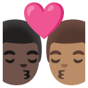 kiss: man, man, dark skin tone, medium skin tone on Google
