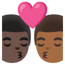 kiss: man, man, dark skin tone, medium-dark skin tone on Google