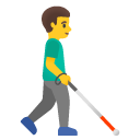 man with white cane facing right on Google