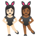 women with bunny ears: light skin tone, medium-dark skin tone on Google