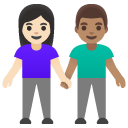 woman and man holding hands: light skin tone, medium skin tone on Google