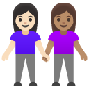women holding hands: light skin tone, medium skin tone on Google