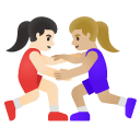 women wrestling: light skin tone, medium-light skin tone on Google