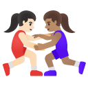 women wrestling: light skin tone, medium skin tone on Google