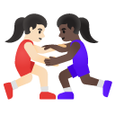 women wrestling: light skin tone, dark skin tone on Google