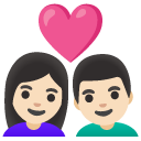couple with heart: woman, man, light skin tone on Google