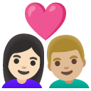 couple with heart: woman, man, light skin tone, medium-light skin tone on Google