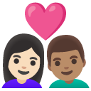 couple with heart: woman, man, light skin tone, medium skin tone on Google