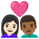couple with heart: woman, man, light skin tone, medium-dark skin tone on Google