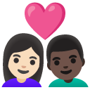 couple with heart: woman, man, light skin tone, dark skin tone on Google