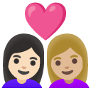 couple with heart: woman, woman, light skin tone, medium-light skin tone on Google