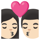 kiss: woman, man, light skin tone on Google