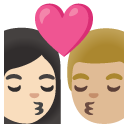 kiss: woman, man, light skin tone, medium-light skin tone on Google