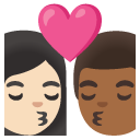 kiss: woman, man, light skin tone, medium-dark skin tone on Google