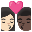 kiss: woman, man, light skin tone, dark skin tone on Google