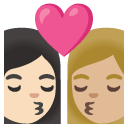 kiss: woman, woman, light skin tone, medium-light skin tone on Google