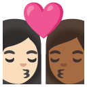 kiss: woman, woman, light skin tone, medium-dark skin tone on Google