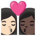 kiss: woman, woman, light skin tone, dark skin tone on Google