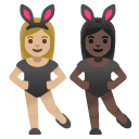 women with bunny ears: medium-light skin tone, dark skin tone on Google