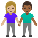 woman and man holding hands: medium-light skin tone, medium-dark skin tone on Google