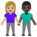 woman and man holding hands: medium-light skin tone, dark skin tone on Google