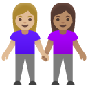 women holding hands: medium-light skin tone, medium skin tone on Google