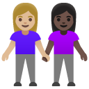 women holding hands: medium-light skin tone, dark skin tone on Google