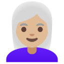 woman: medium-light skin tone, white hair on Google