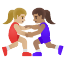 women wrestling: medium-light skin tone, medium skin tone on Google