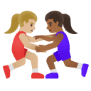 women wrestling: medium-light skin tone, medium-dark skin tone on Google