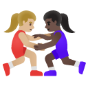 women wrestling: medium-light skin tone, dark skin tone on Google
