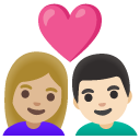 couple with heart: woman, man, medium-light skin tone, light skin tone on Google